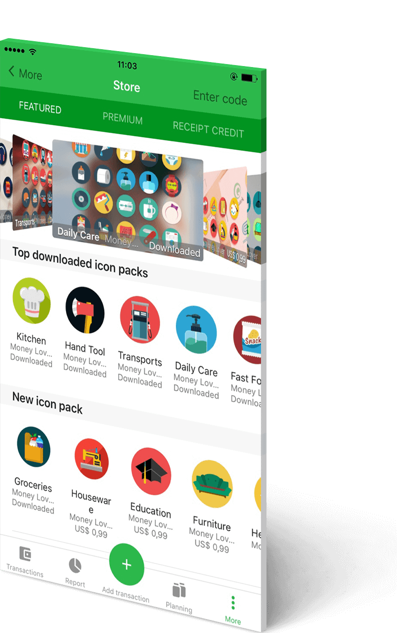 Beautiful money management app with fancy icon packs